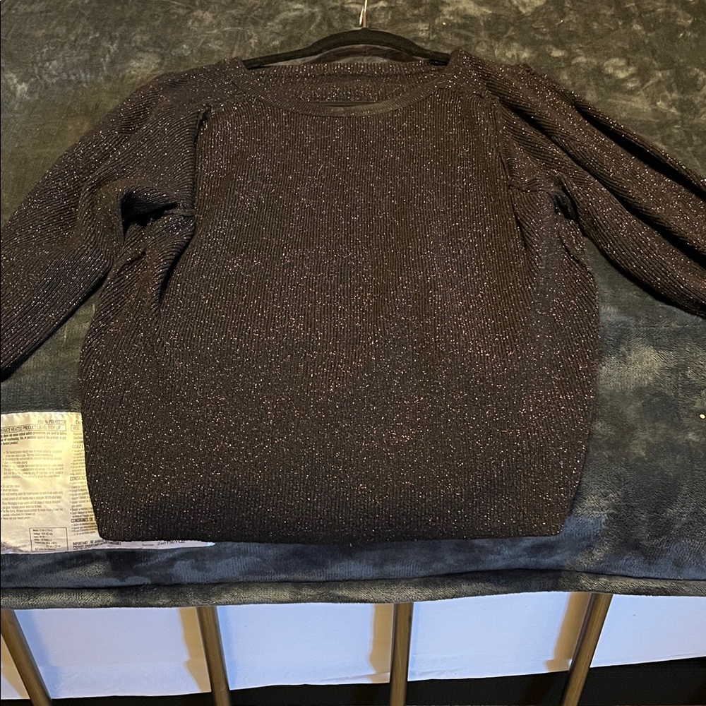 Express Black Glitter Knit Top with puffer sleeves